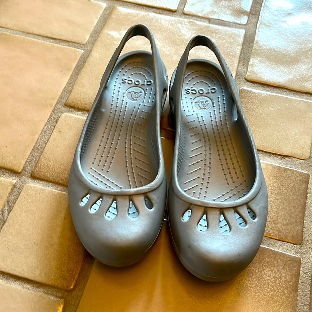 CROCS Women's Metallic Silver Ballet Flats Slingback